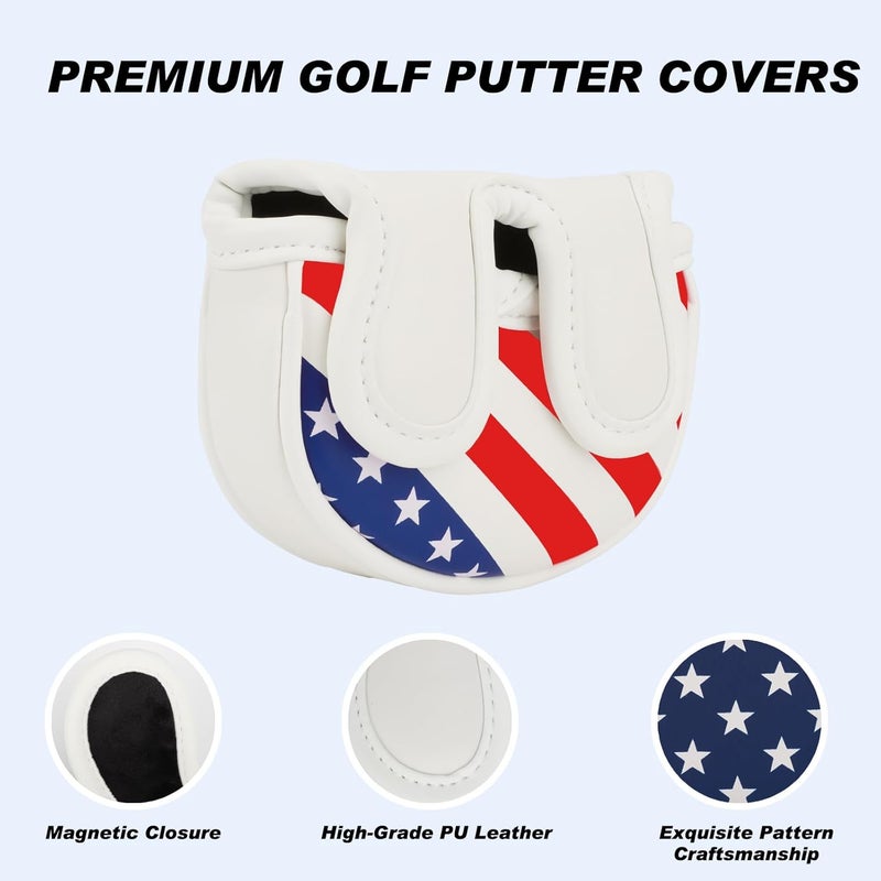 Frimon Golf Club Head Covers,4pcs or 1pc USA Golf Head Covers for Woods and Driver Fairway Hybrid - PU Leather Mallet Blade Putter for Men Women Golf Enthusiast - Image 5